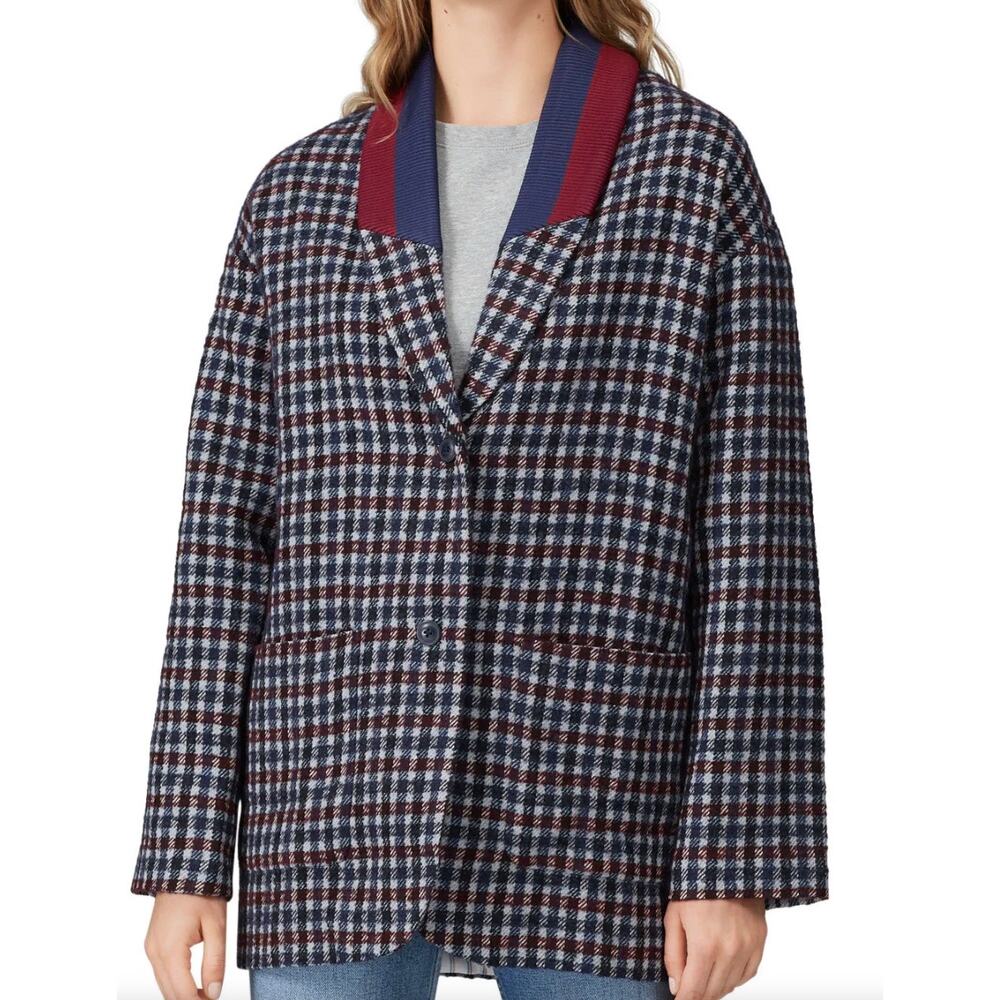 Kule Nathan Jacket Oversized Wool Blend Check Blazer Plaid XS 0 2